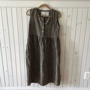 Not Perfect Linen Mid-Sand Gingham Mama Dress, Small